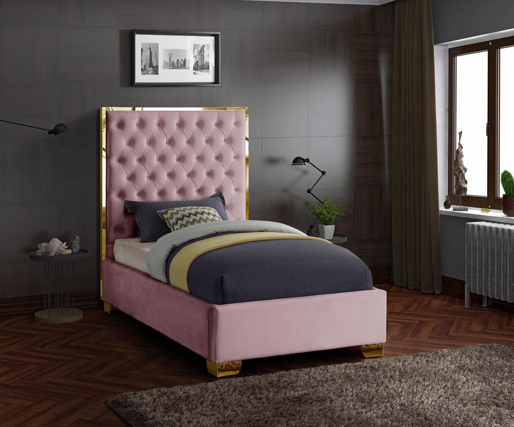 Meridian Furniture - Lana Pink Velvet Twin Bed - LanaPink-T veiw 2