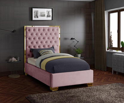 Meridian Furniture - Lana Pink Velvet Twin Bed - LanaPink-T veiw 2