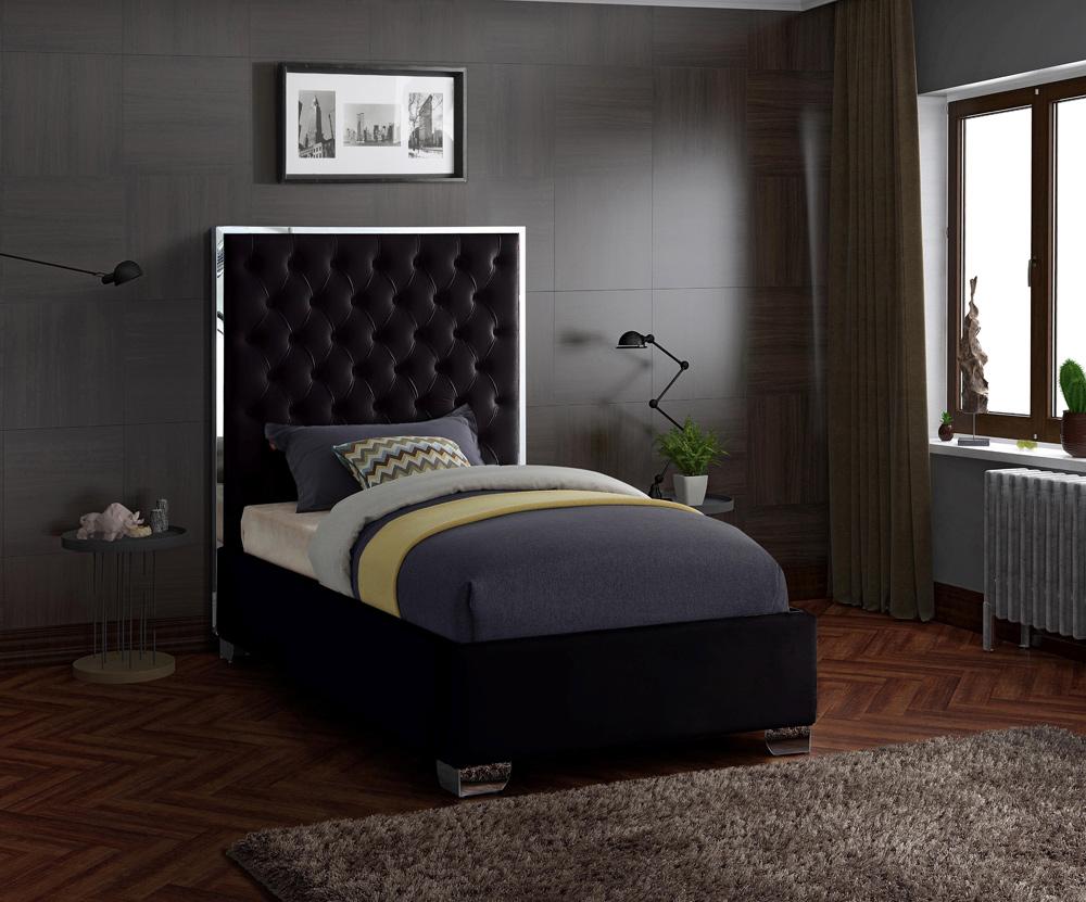 Meridian Furniture - Lexi Black Velvet Twin Bed - LexiBlack-T veiw 2