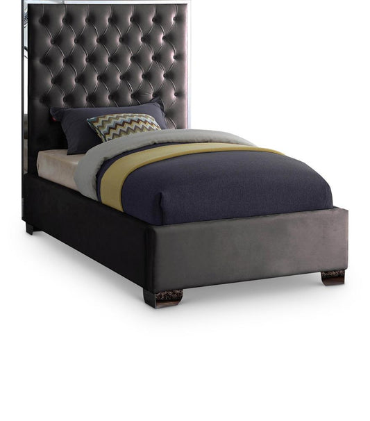 Meridian Furniture - Lexi Grey Velvet Twin Bed - LexiGrey-T veiw 1