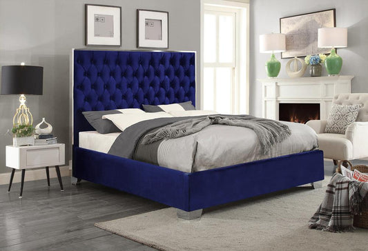 Meridian Furniture - Lexi Navy Velvet Full Bed - LexiNavy-F veiw 2