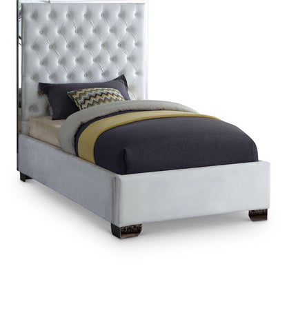 Meridian Furniture - Lexi White Velvet Twin Bed - LexiWhite-T veiw 1