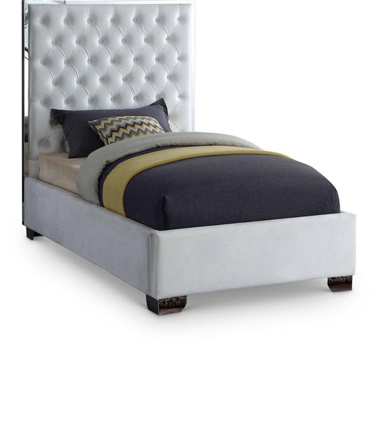 Meridian Furniture - Lexi White Velvet Twin Bed - LexiWhite-T veiw 1