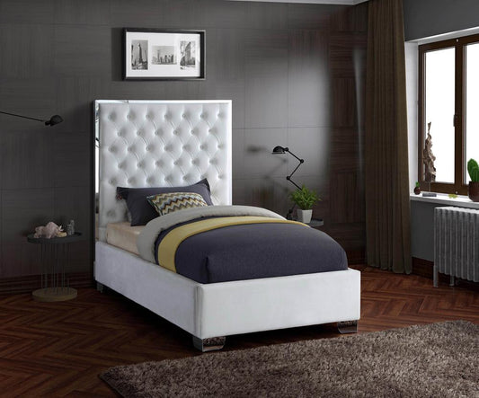 Meridian Furniture - Lexi White Velvet Twin Bed - LexiWhite-T veiw 2