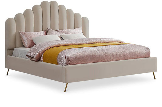Meridian Furniture - Lily Cream Velvet King Bed - LilyCream-K veiw 1