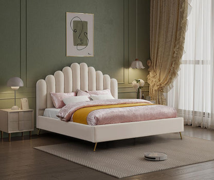 Meridian Furniture - Lily Cream Velvet King Bed - LilyCream-K veiw 2