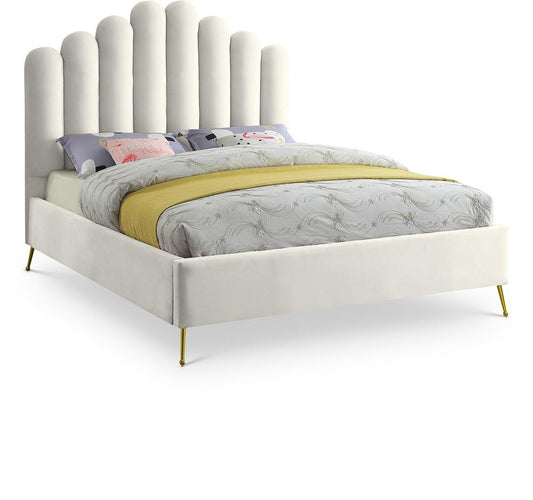 Meridian Furniture - Lily Cream Velvet Queen Bed - LilyCream-Q veiw 1
