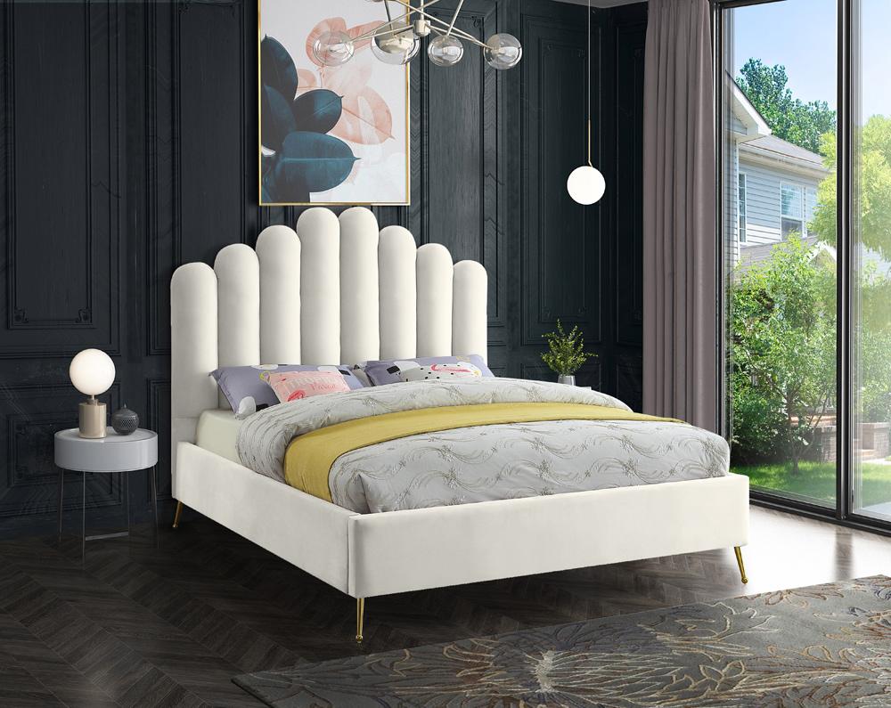 Meridian Furniture - Lily Cream Velvet Queen Bed - LilyCream-Q veiw 2