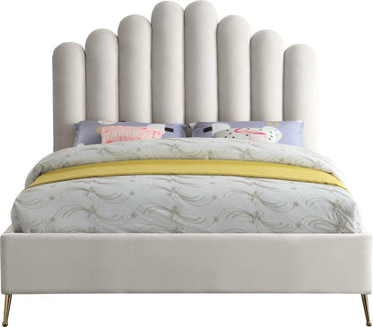 Meridian Furniture - Lily Cream Velvet Queen Bed - LilyCream-Q veiw 3
