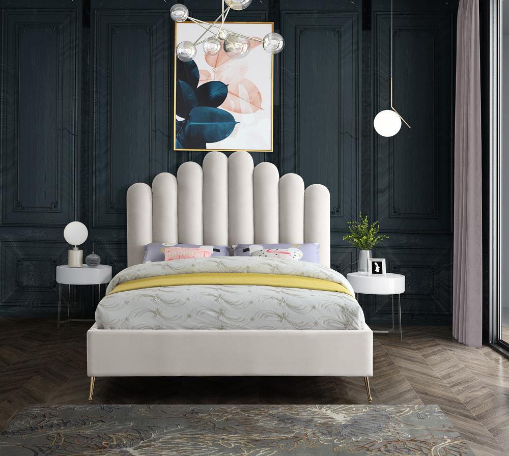 Meridian Furniture - Lily Cream Velvet Queen Bed - LilyCream-Q veiw 4