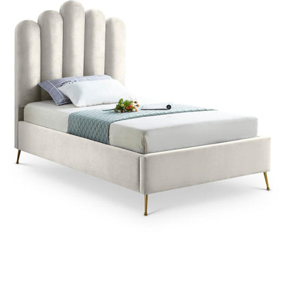 Meridian Furniture - Lily Cream Velvet Twin Bed - LilyCream-T veiw 1