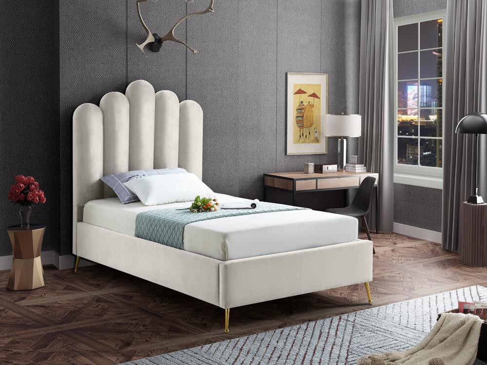 Meridian Furniture - Lily Cream Velvet Twin Bed - LilyCream-T veiw 2