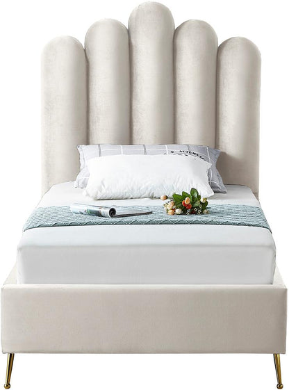 Meridian Furniture - Lily Cream Velvet Twin Bed - LilyCream-T veiw 3