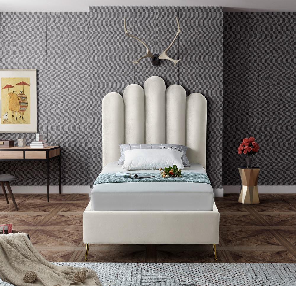 Meridian Furniture - Lily Cream Velvet Twin Bed - LilyCream-T veiw 4