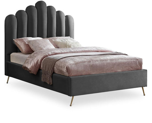 Meridian Furniture - Lily Grey Velvet Full Bed - LilyGrey-F veiw 1