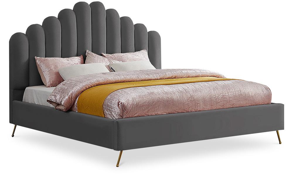 Meridian Furniture - Lily Grey Velvet King Bed - LilyGrey-K veiw 1