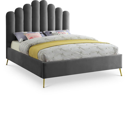 Meridian Furniture - Lily Grey Velvet Queen Bed - LilyGrey-Q veiw 1