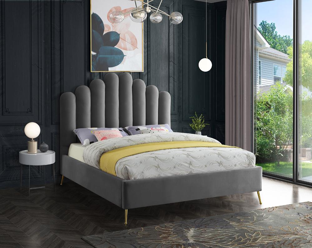 Meridian Furniture - Lily Grey Velvet Queen Bed - LilyGrey-Q veiw 2