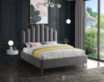 Meridian Furniture - Lily Grey Velvet Queen Bed - LilyGrey-Q veiw 2