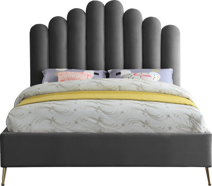 Meridian Furniture - Lily Grey Velvet Queen Bed - LilyGrey-Q veiw 3