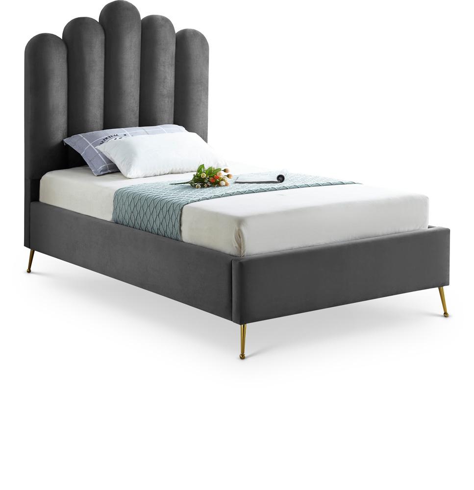 Meridian Furniture - Lily Grey Velvet Twin Bed - LilyGrey-T veiw 1
