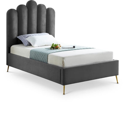 Meridian Furniture - Lily Grey Velvet Twin Bed - LilyGrey-T veiw 1
