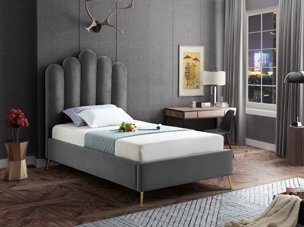 Meridian Furniture - Lily Grey Velvet Twin Bed - LilyGrey-T veiw 2