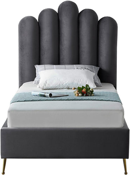Meridian Furniture - Lily Grey Velvet Twin Bed - LilyGrey-T veiw 3