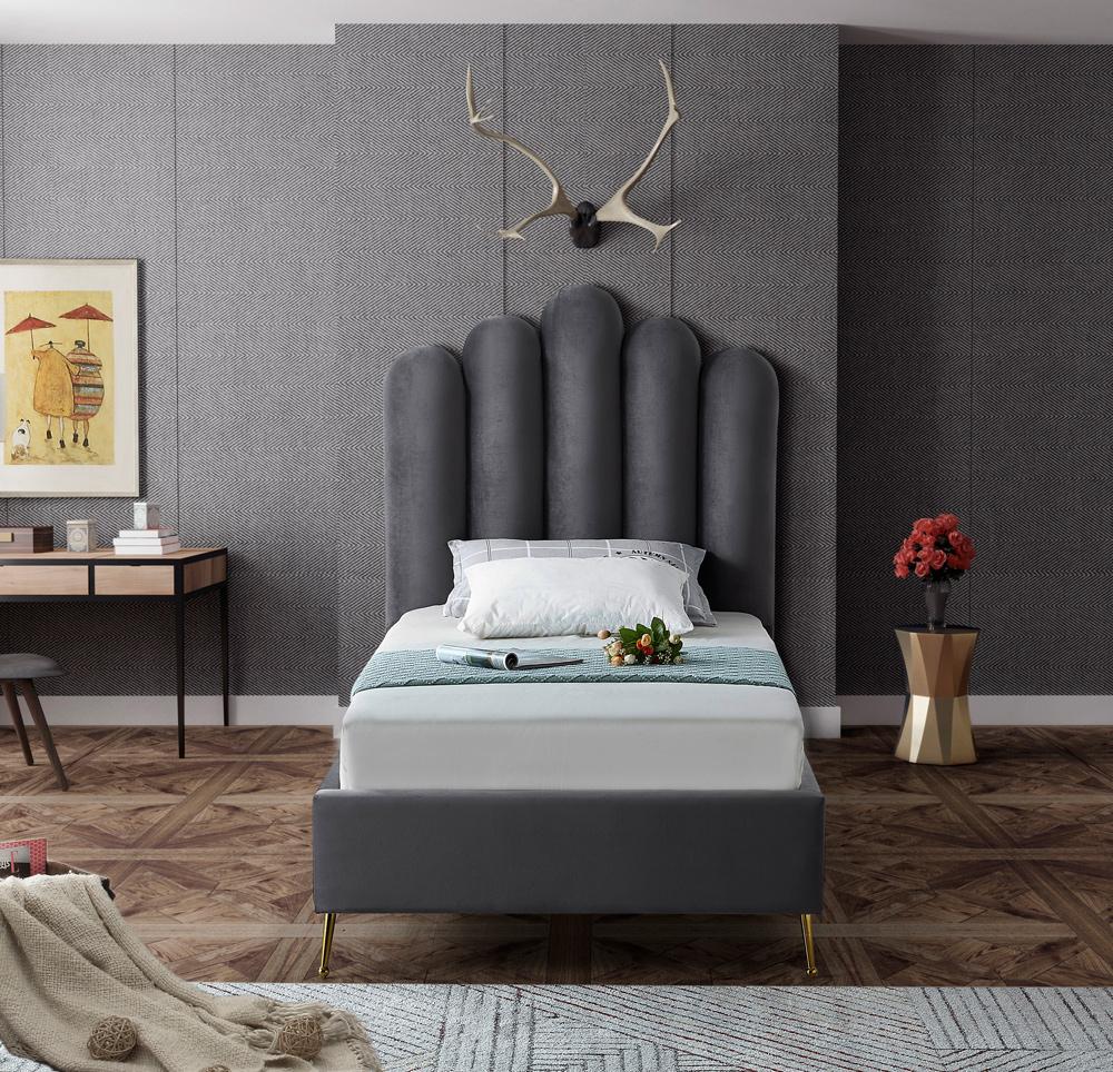 Meridian Furniture - Lily Grey Velvet Twin Bed - LilyGrey-T veiw 4
