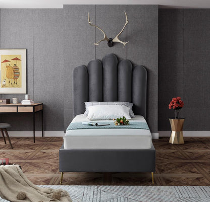 Meridian Furniture - Lily Grey Velvet Twin Bed - LilyGrey-T veiw 4