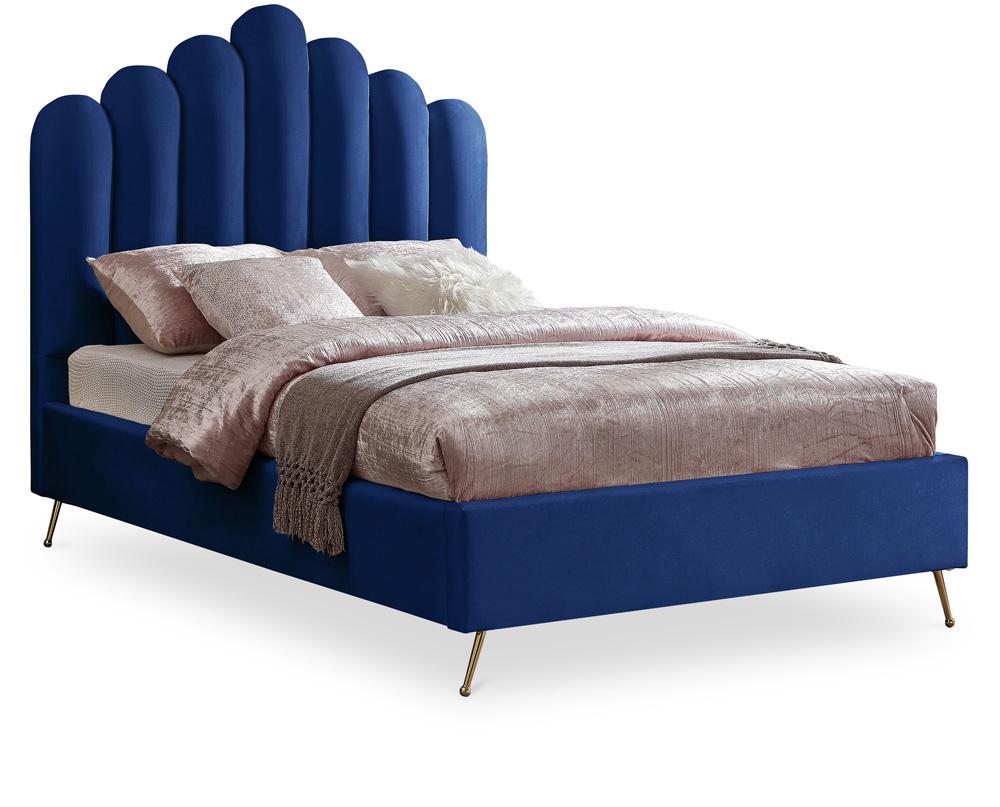 Meridian Furniture - Lily Navy Velvet Full Bed - LilyNavy-F veiw 1