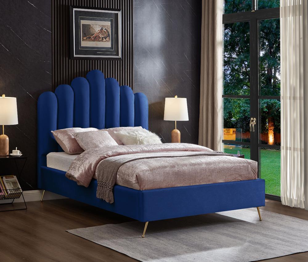 Meridian Furniture - Lily Navy Velvet Full Bed - LilyNavy-F veiw 2