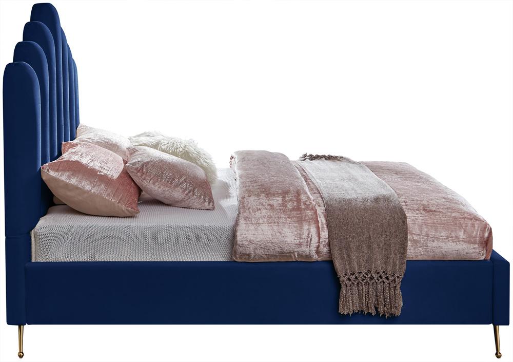 Meridian Furniture - Lily Navy Velvet Full Bed - LilyNavy-F veiw 4