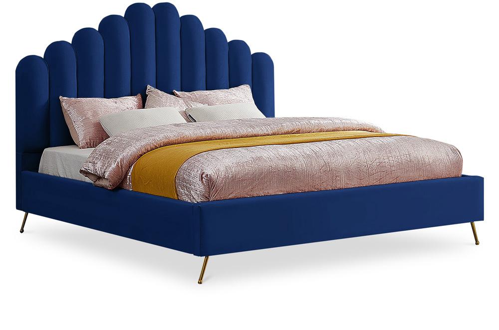 Meridian Furniture - Lily Navy Velvet King Bed - LilyNavy-K veiw 1