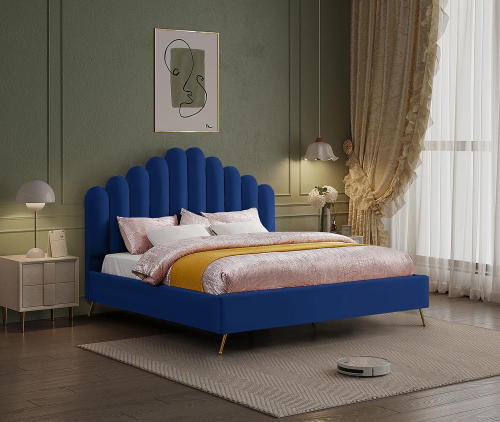 Meridian Furniture - Lily Navy Velvet King Bed - LilyNavy-K veiw 2