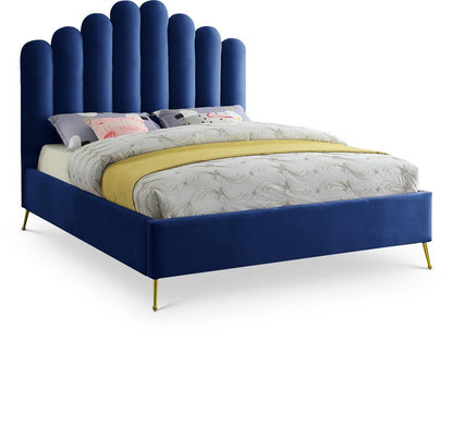 Meridian Furniture - Lily Navy Velvet Queen Bed - LilyNavy-Q veiw 1