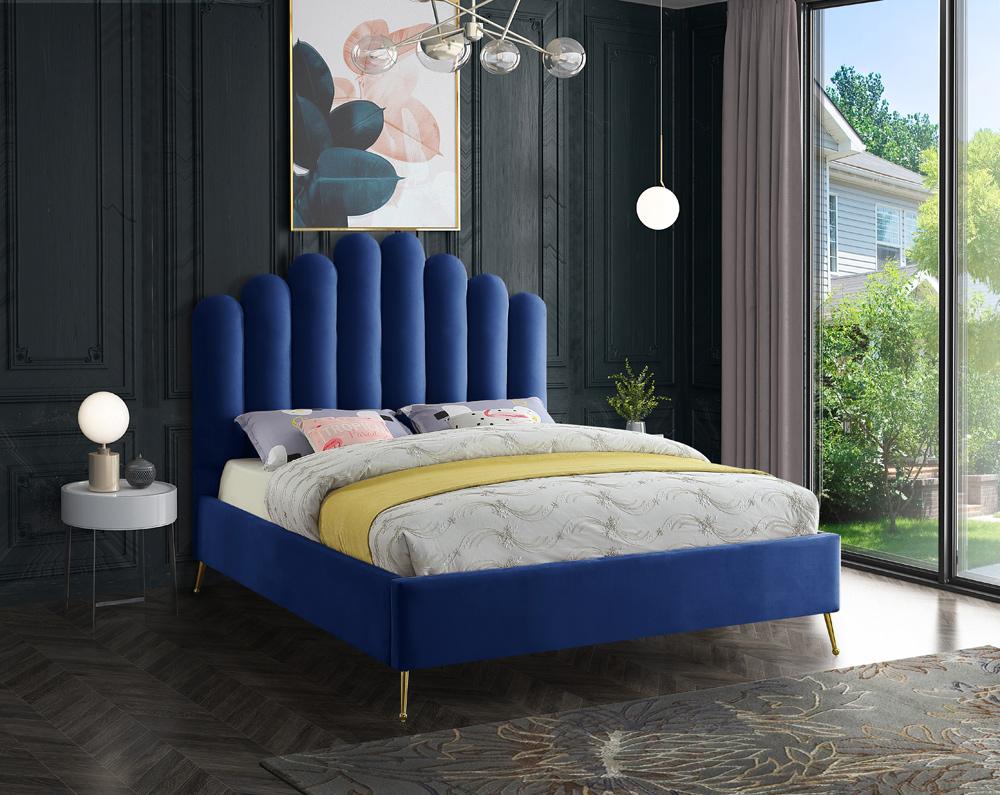 Meridian Furniture - Lily Navy Velvet Queen Bed - LilyNavy-Q veiw 2