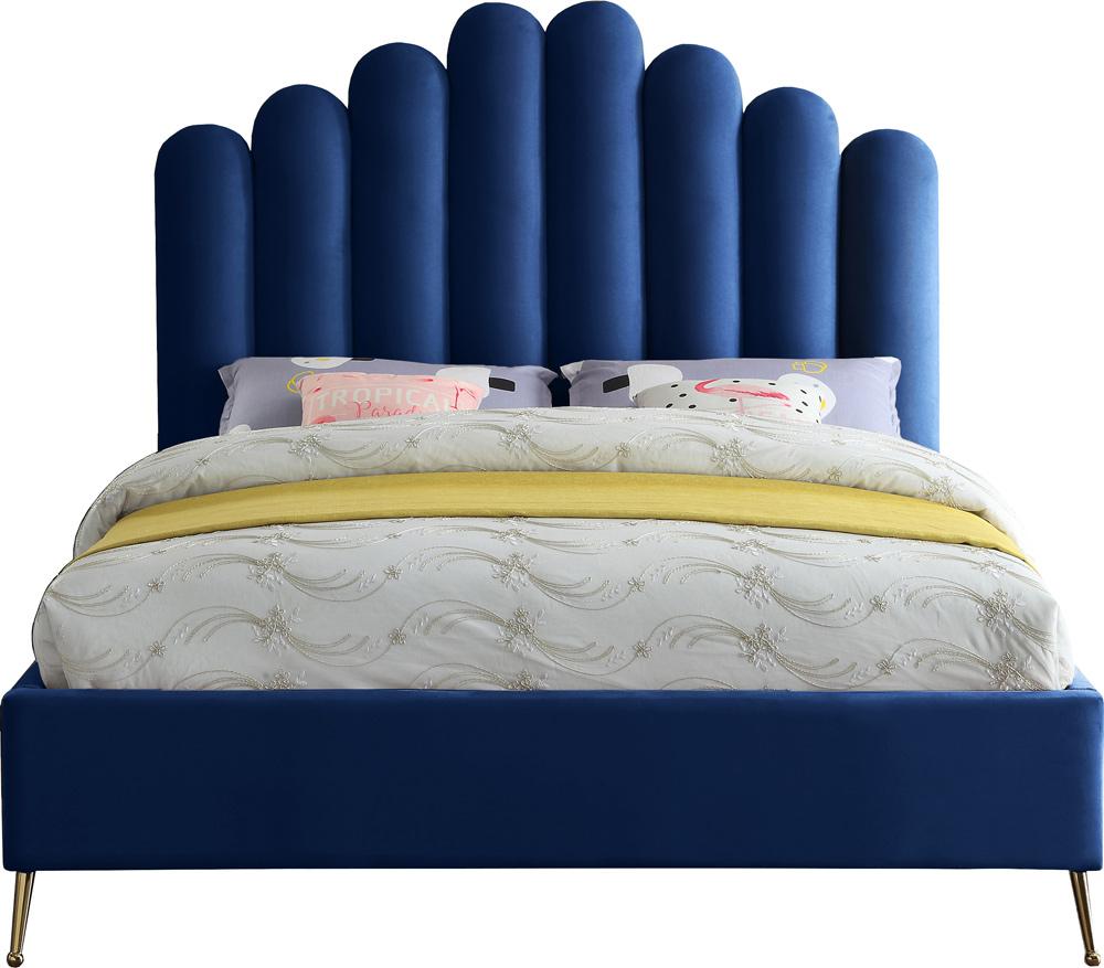 Meridian Furniture - Lily Navy Velvet Queen Bed - LilyNavy-Q veiw 3