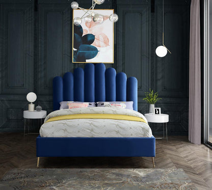 Meridian Furniture - Lily Navy Velvet Queen Bed - LilyNavy-Q veiw 4