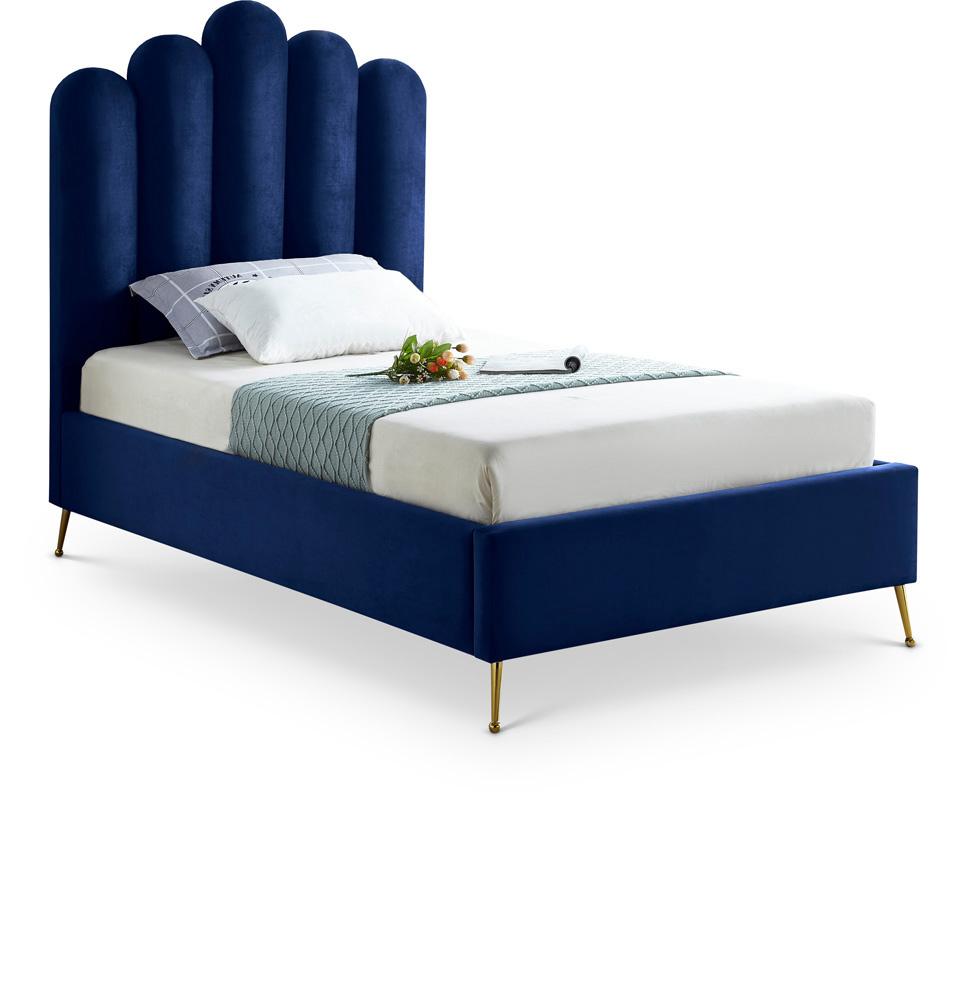 Meridian Furniture - Lily Navy Velvet Twin Bed - LilyNavy-T veiw 1