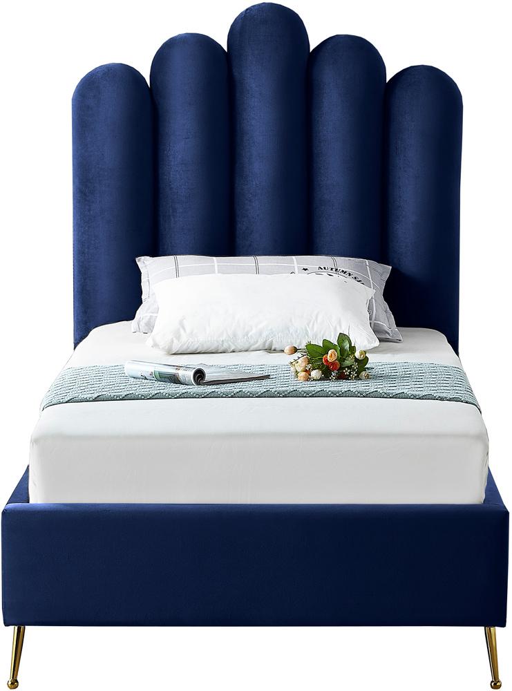 Meridian Furniture - Lily Navy Velvet Twin Bed - LilyNavy-T veiw 3