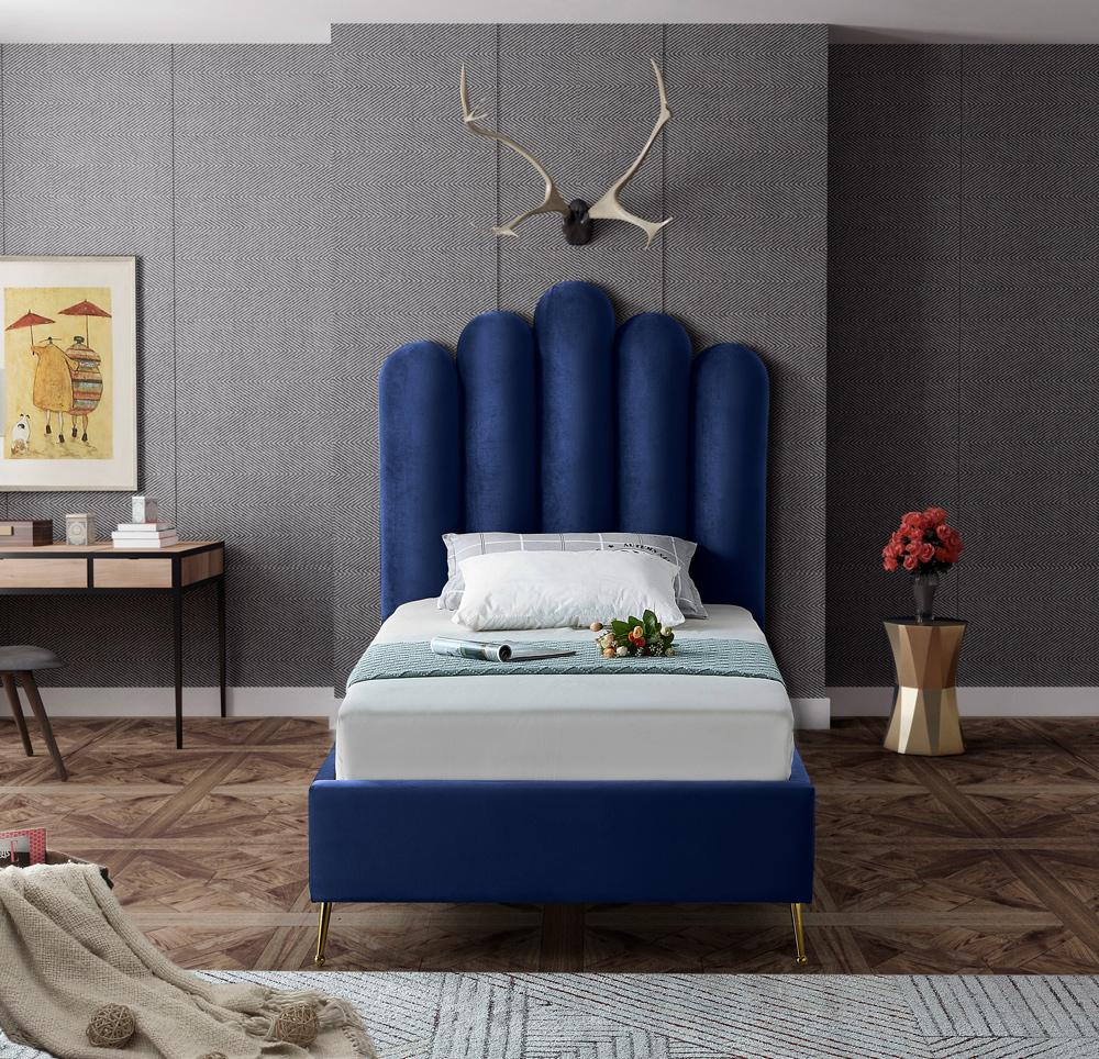 Meridian Furniture - Lily Navy Velvet Twin Bed - LilyNavy-T veiw 4