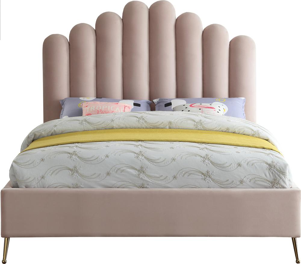 Meridian Furniture - Lily Pink Velvet Queen Bed - LilyPink-Q veiw 3