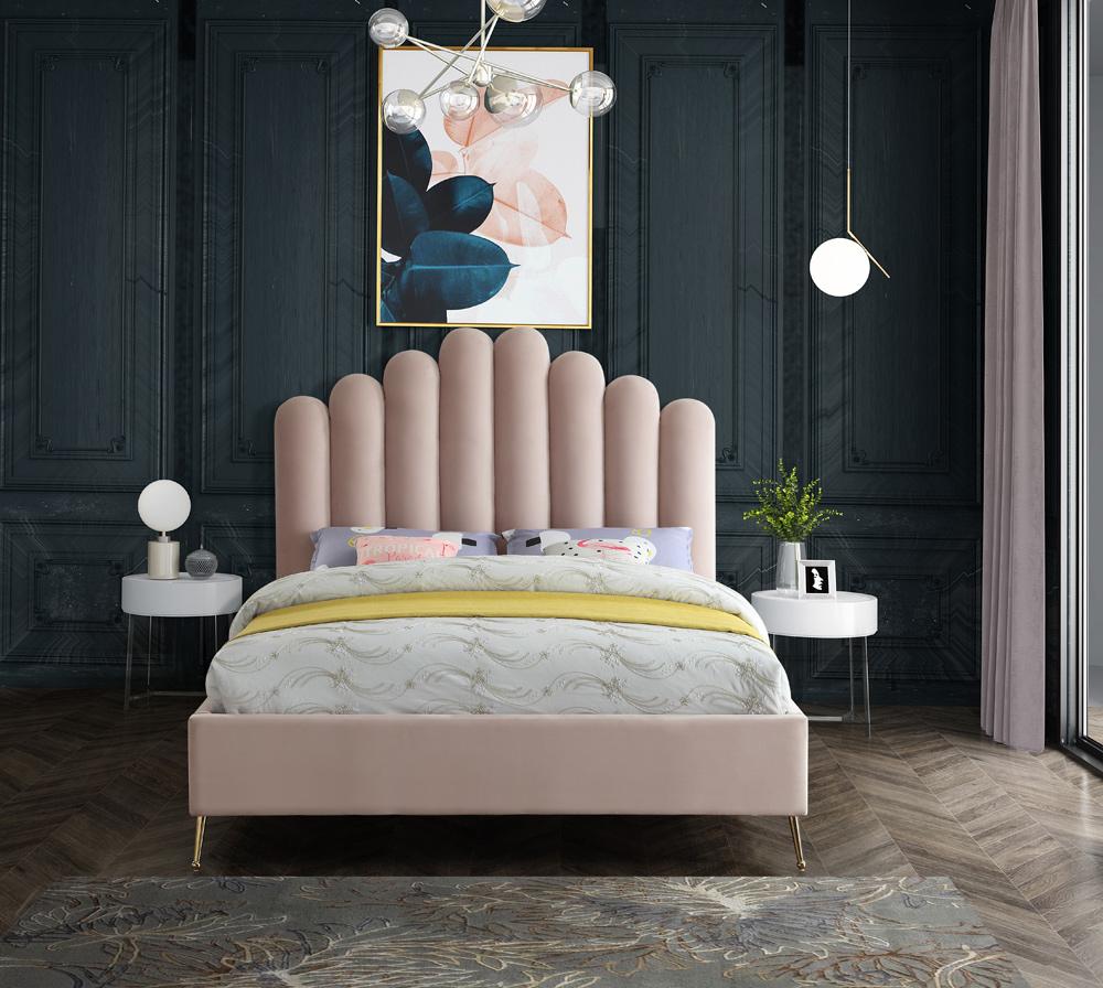 Meridian Furniture - Lily Pink Velvet Queen Bed - LilyPink-Q veiw 4