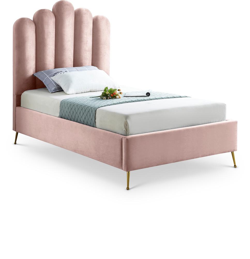 Meridian Furniture - Lily Pink Velvet Twin Bed - LilyPink-T veiw 1