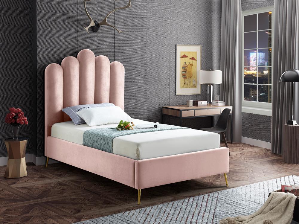 Meridian Furniture - Lily Pink Velvet Twin Bed - LilyPink-T veiw 2