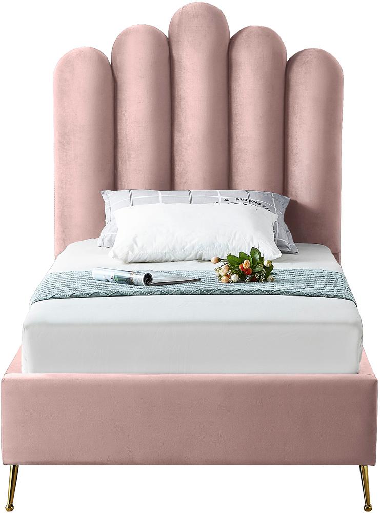 Meridian Furniture - Lily Pink Velvet Twin Bed - LilyPink-T veiw 3