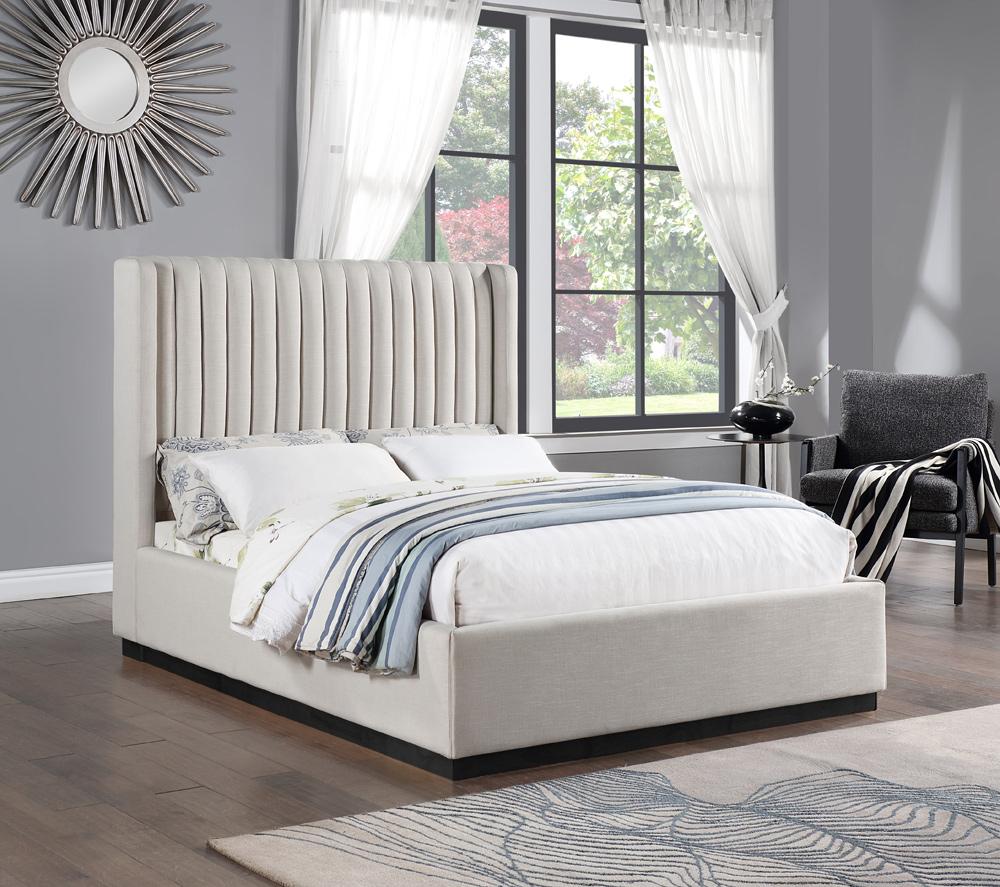 Meridian Furniture - Logan Beige Linen Textured Fabric Queen Bed - LoganBeige-Q veiw 2