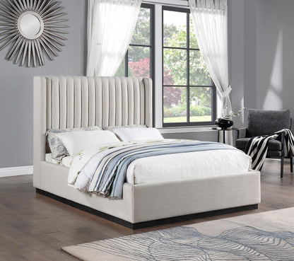 Meridian Furniture - Logan Beige Linen Textured Fabric Queen Bed - LoganBeige-Q veiw 2