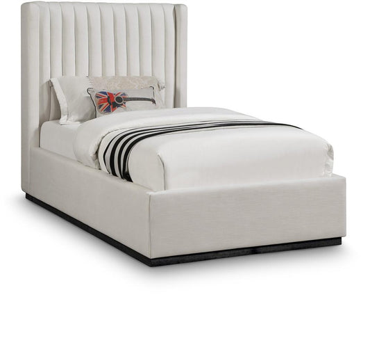 Meridian Furniture - Logan Beige Linen Textured Fabric Twin Bed - LoganBeige-T veiw 1